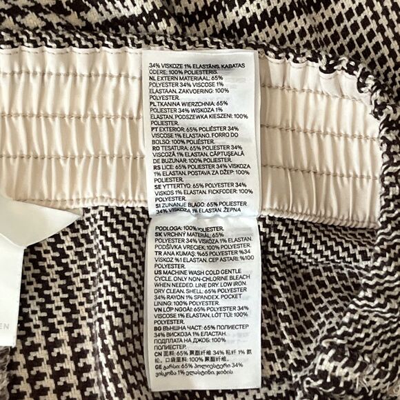 H&M Cream Brown Plaid Wide Leg Elastic Waist Dress Pants Women Size 8 - Picture 9 of 11